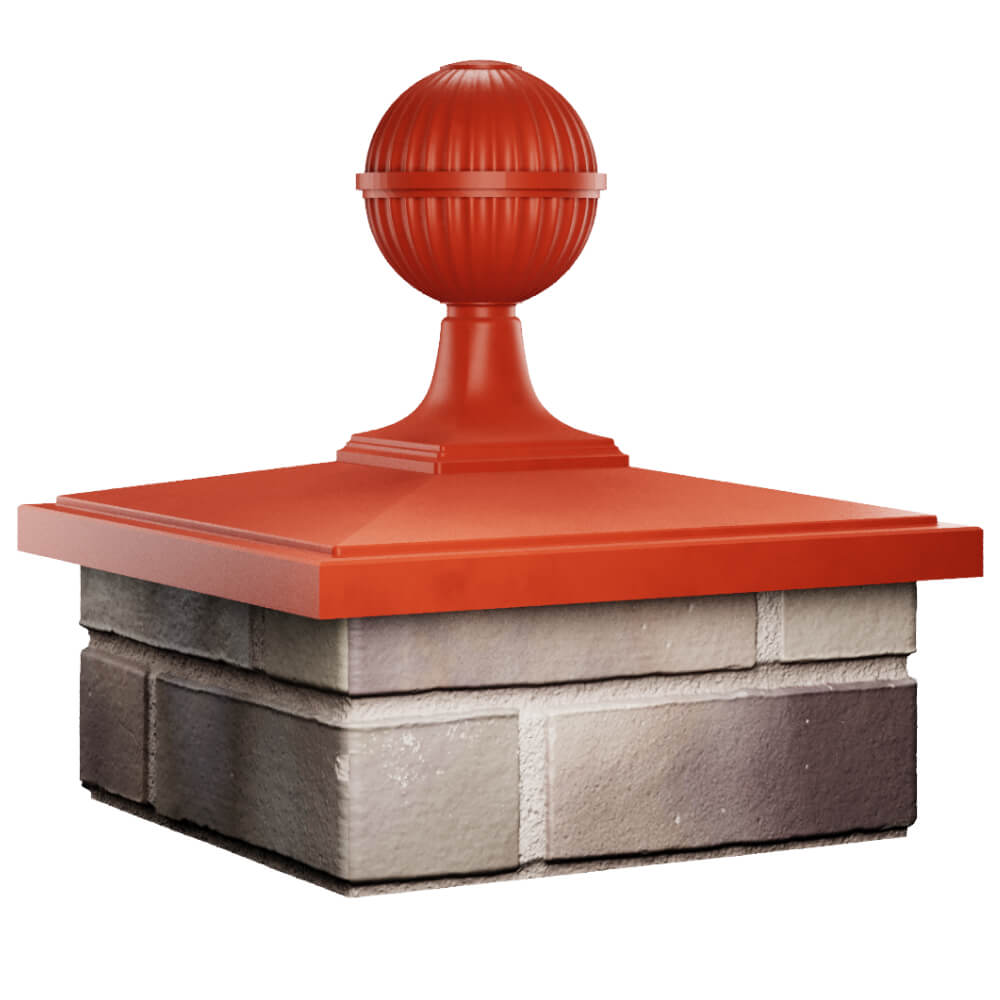 Колпак Zking БонаМоно Красный с шаром на столб 1.5х1.5 кирпича (385х385, 400х400мм) в сборе в Махачкале фото