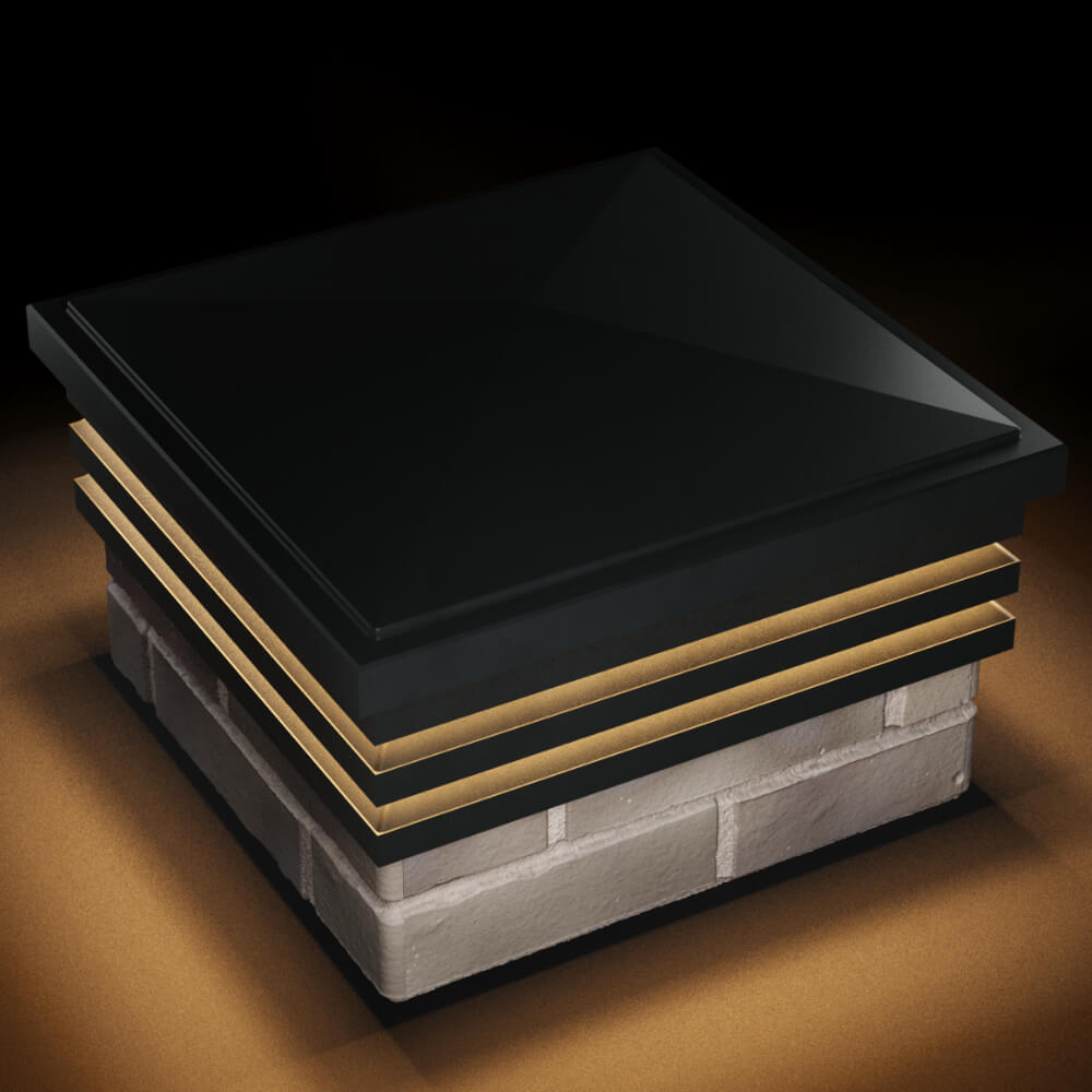 Колпак Zking Бона ХайТек Черный на столб 1.5х1.5 кирпича (385х385мм) с подсветкой в Махачкале фото