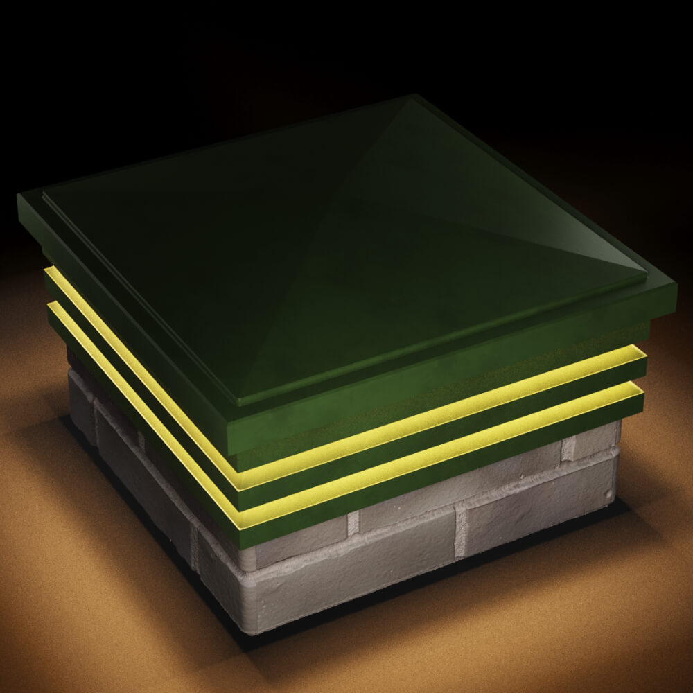 Колпак Zking Бона ХайТек Зеленый на столб 1.5х1.5 кирпича (385х385мм) с подсветкой в Махачкале фото