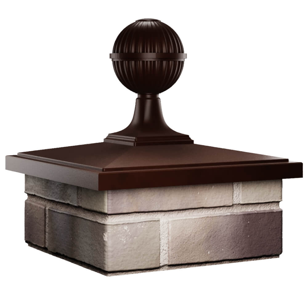 Колпак Zking БонаМоно Коричневый с шаром на столб 1.5х1.5 кирпича (385х385, 400х400мм) в сборе в Махачкале фото