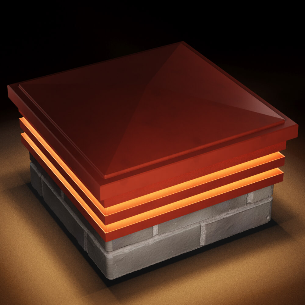 Колпак Zking Бона ХайТек Красный на столб 1.5х1.5 кирпича (385х385мм) с подсветкой в Махачкале фото