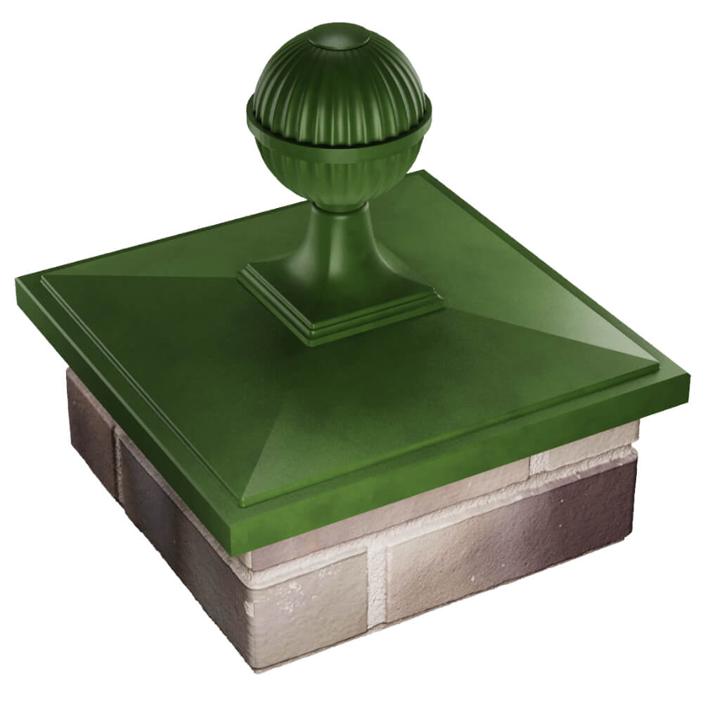 Колпак Zking БонаМоно Зеленый с шаром на столб 1.5х1.5 кирпича (385х385, 400х400мм) в сборе в Махачкале фото