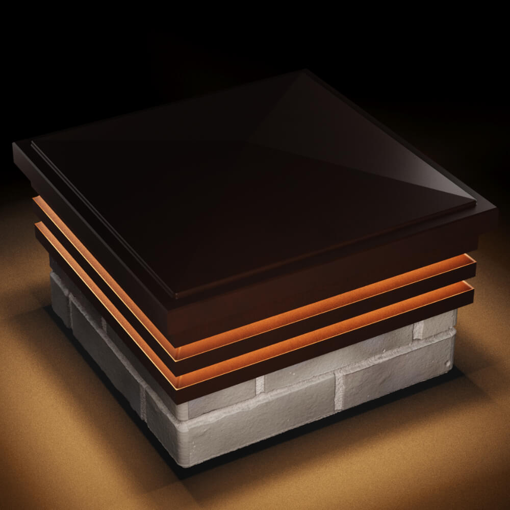 Колпак Zking Бона ХайТек Коричневый на столб 1.5х1.5 кирпича (385х385мм) с подсветкой в Махачкале фото