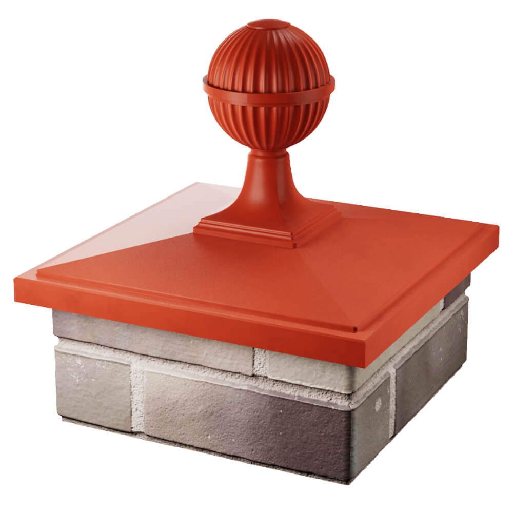 Колпак Zking БонаМоно Красный с шаром на столб 1.5х1.5 кирпича (385х385, 400х400мм) в сборе в Махачкале фото