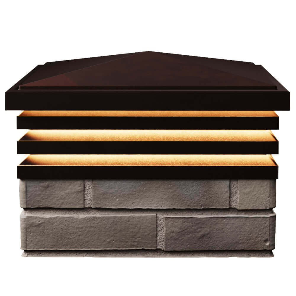 Колпак Zking Бона ХайТек Коричневый на столб 1.5х1.5 кирпича (385х385мм) с подсветкой в Махачкале фото